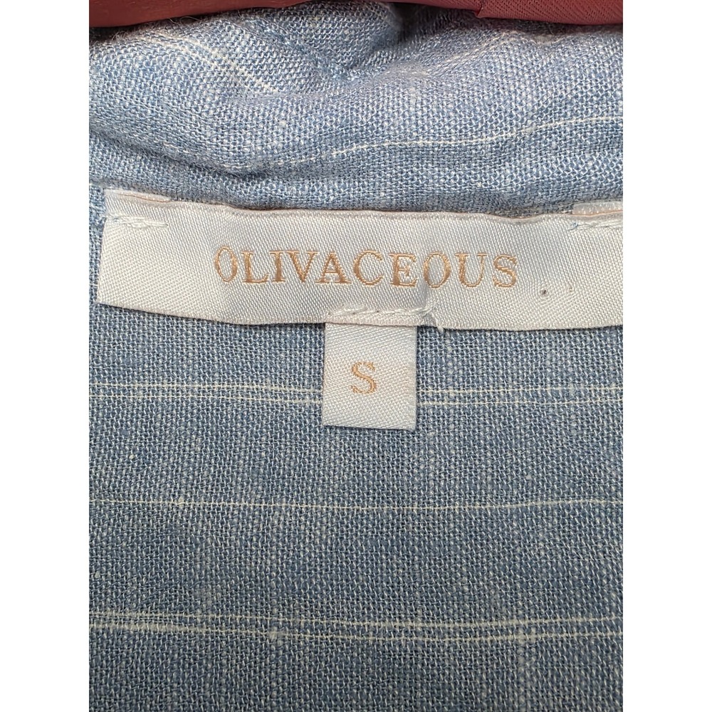 Olivaceous Molly Linen Shirt Blue White Striped Button Down Shirt Small - Picture 3 of 7